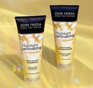 John Frieda Highlight Activating range against a gold background